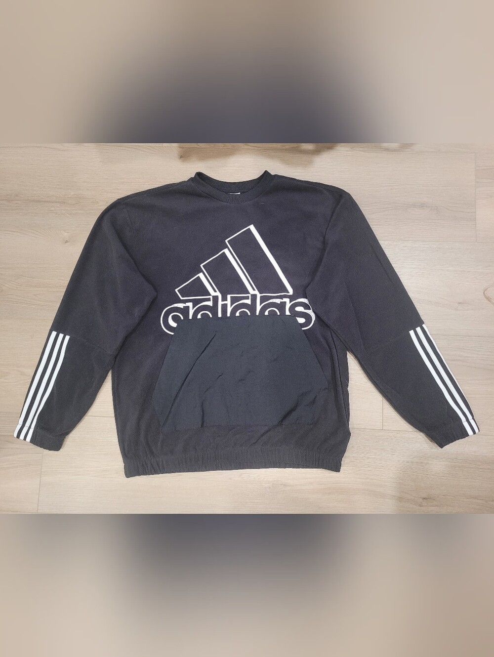 Adidas Black Men L Logo Crewneck Sweatshirt with White Logo